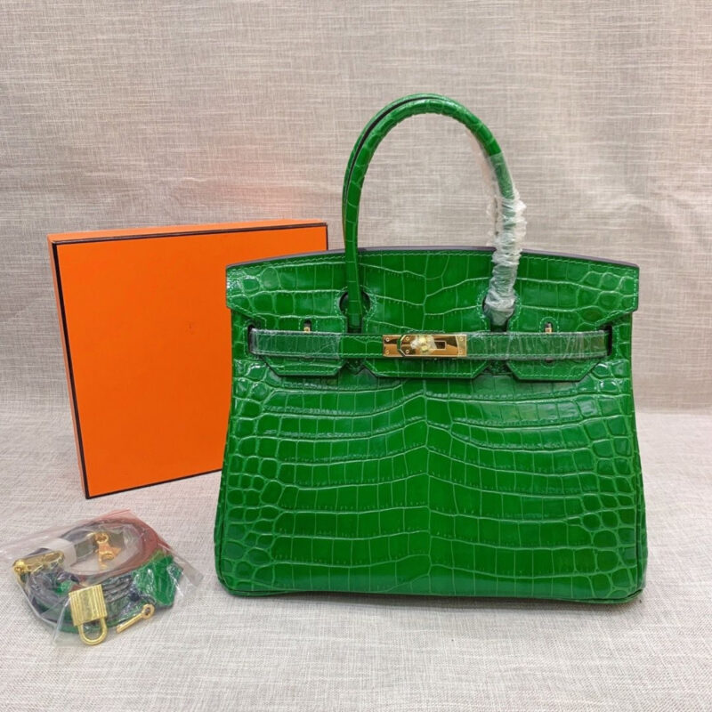 Alternative view of Hermes Birkin 30 Crocodile Gold Toned Hardware Dark Green 30Cm