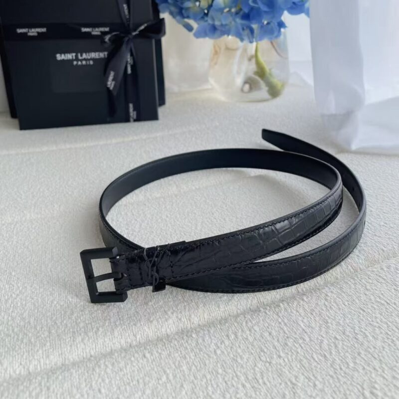 Alternative view of Saint Laurent Cassandre Belt In Crocodile Embossed Black 634440AAIW11000