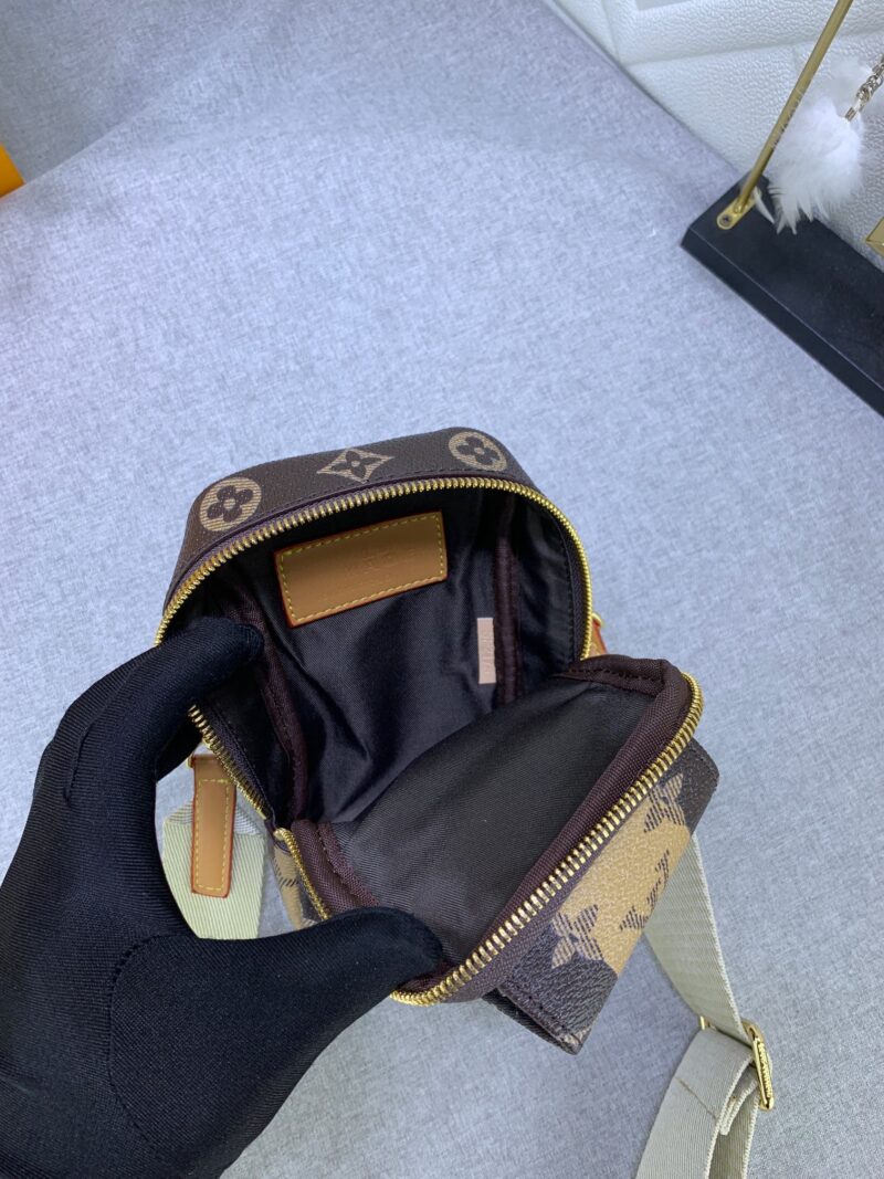 Alternative view of Louis Vuitton Flap Double Phone Pouch Monogram Stripes Brown Canvas 18Cm M81005