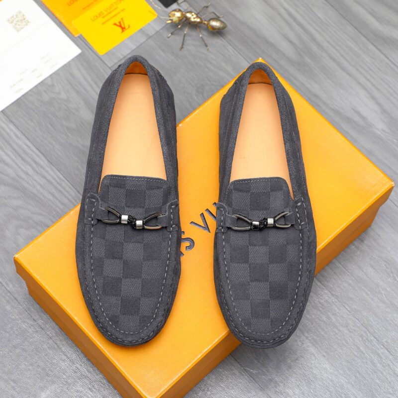 Alternative view of Louis Vuitton Lv Damier Suede Leather Loafers In Grey