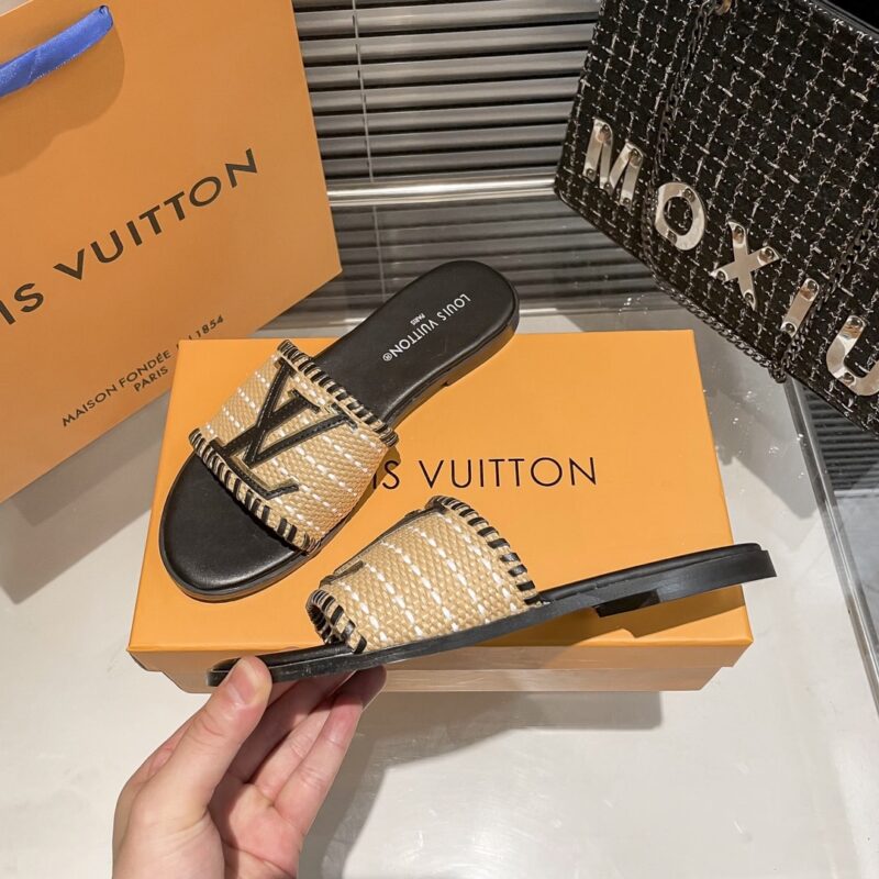 Alternative view of Louis Vuitton Lock It Flat Raffia Mules Black