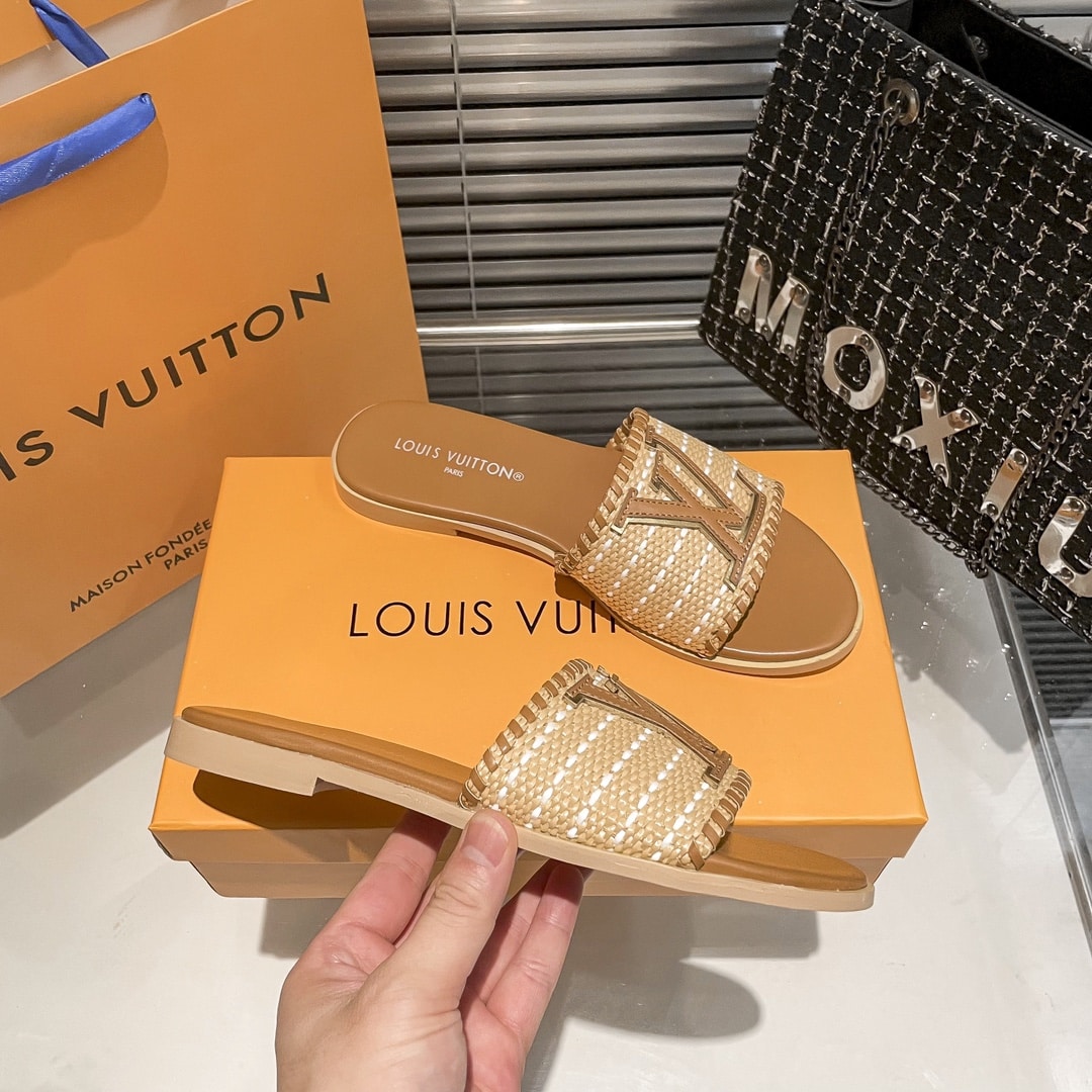 Louis Vuitton Lock It Flat Raffia Mules Brown - Image 5