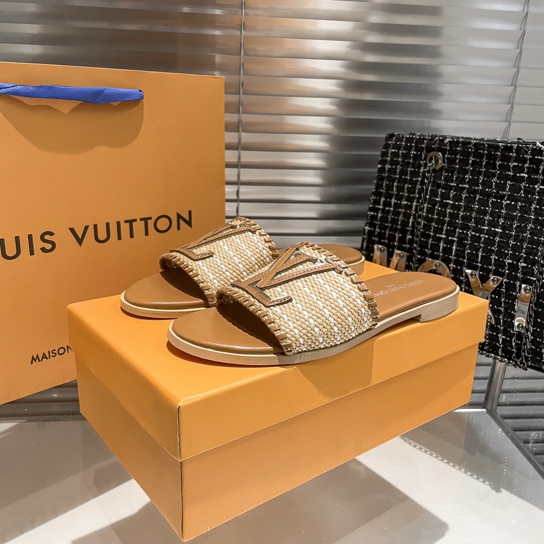 Louis Vuitton Lock It Flat Raffia Mules Brown - Image 6