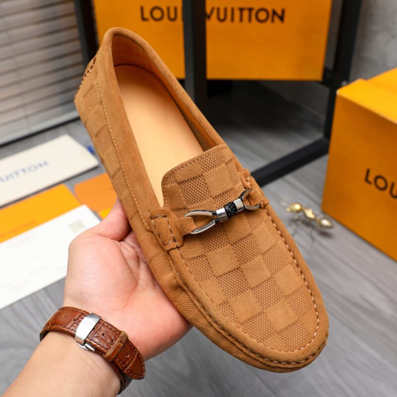 Alternative view of Louis Vuitton Lv Damier Suede Leather Loafers In Tan