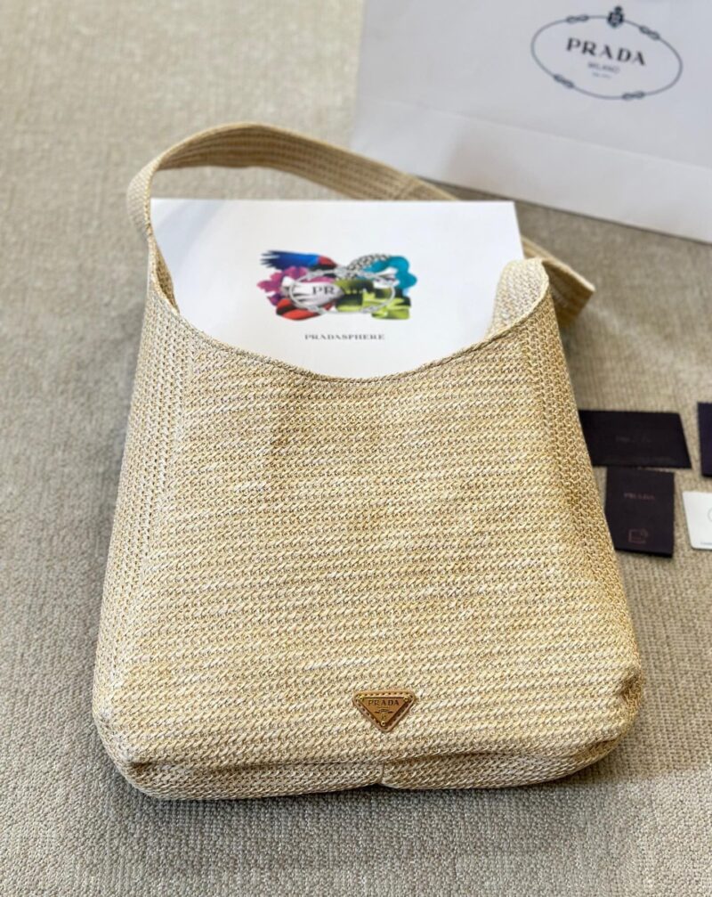 Alternative view of Prada Logo Embossed Raffia Shoulder Bag Beige 33Cm 1Bc186Vouo2A2T