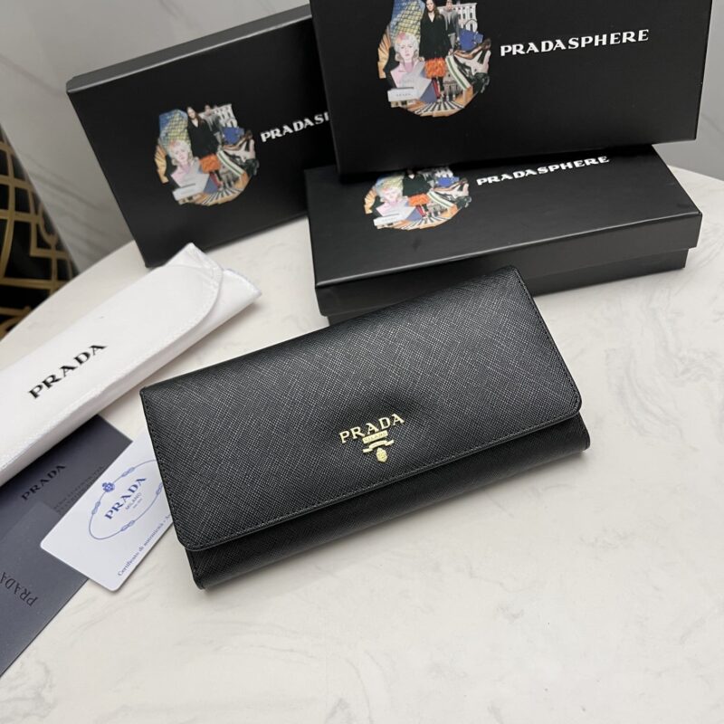 Alternative view of Prada Saffiano Leather Flap Long Wallet Black And Gold 19Cm 1Mh132 Zlp F061H
