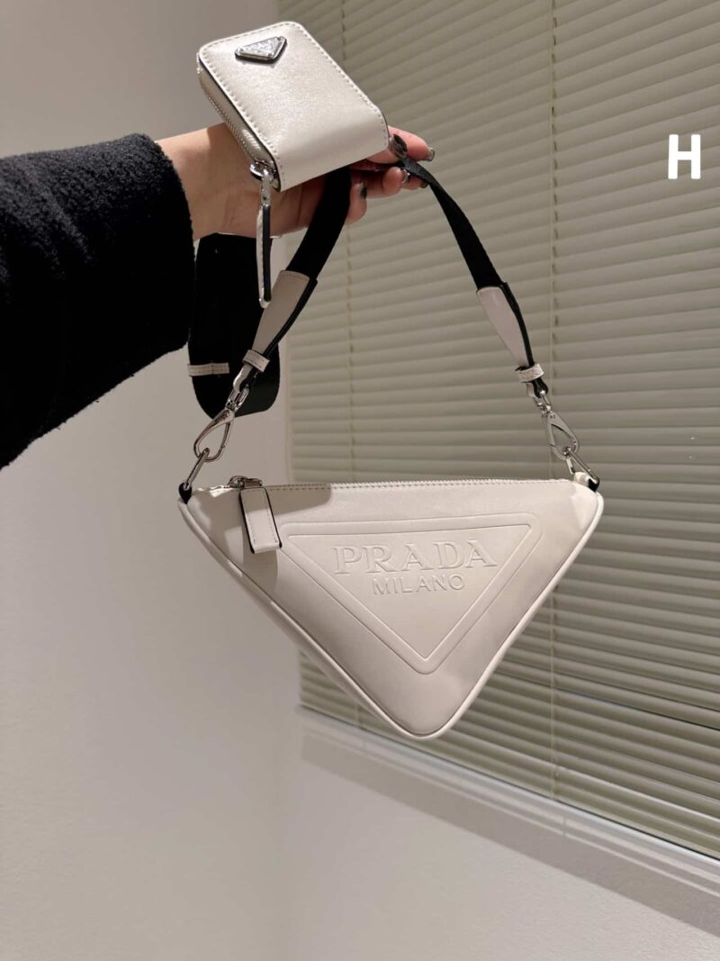 Alternative view of Prada Triangle Leather Mini Bag White 27Cm 1Bh190 2Bya F0009 V Bro