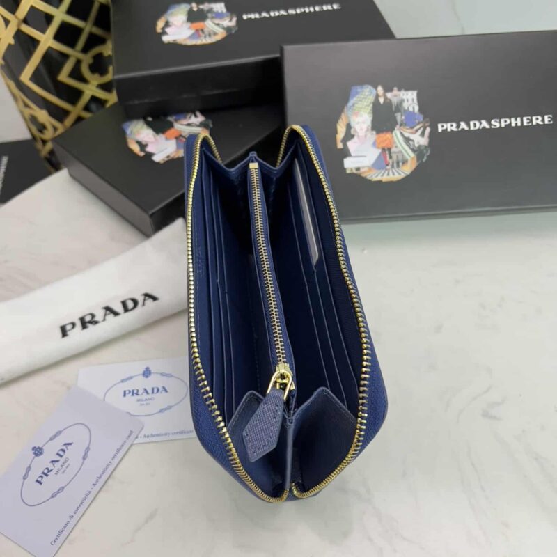 Alternative view of Prada Large Saffiano Triangle Zip Around Long Wallet Dark Blue 19Cm 1Ml506 Qhh F068Z