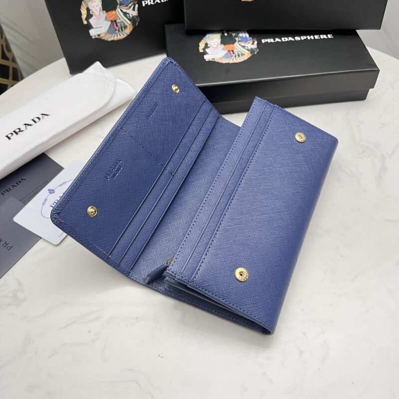 Alternative view of Prada Saffiano Leather Flap Long Wallet Navy Blue And Gold 19Cm 1Mh132 Zlp F0Rau