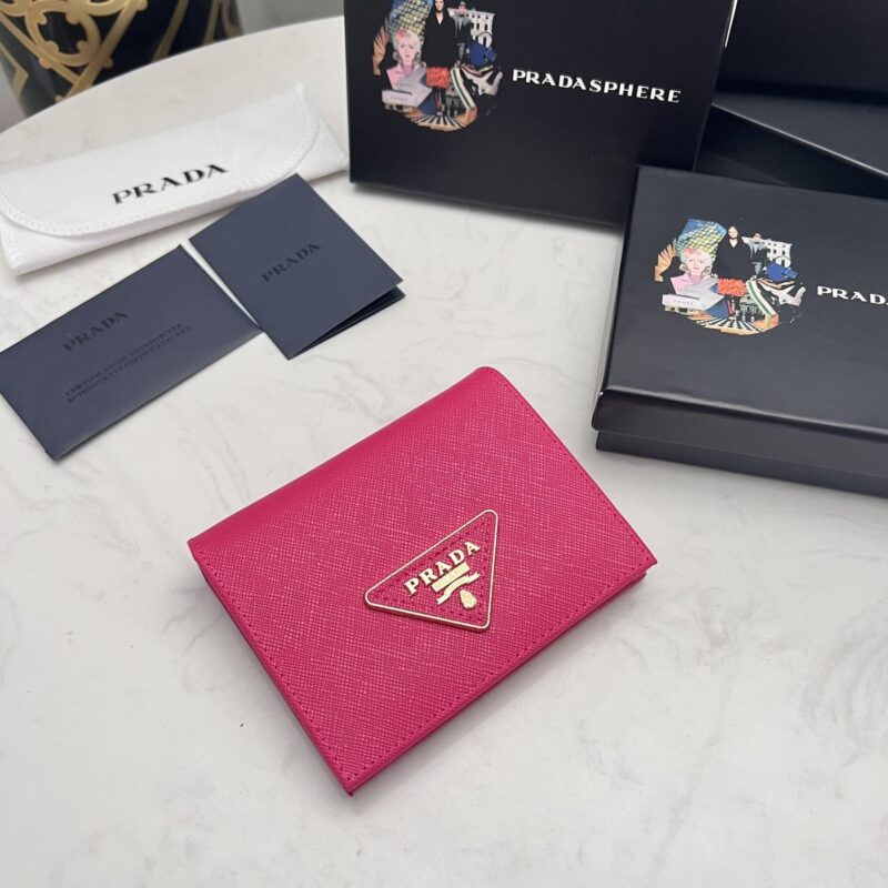 Alternative view of Prada Small Saffiano Lux Leather Flap Continental Triangle Dark Pink Wallet 10Cm