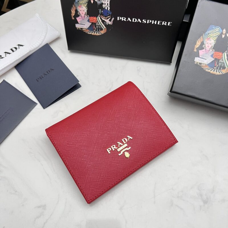 Alternative view of Prada Saffiano Leather Flap Small Wallet Red And Gold 10Cm 1Mv204 Qwa F068Z