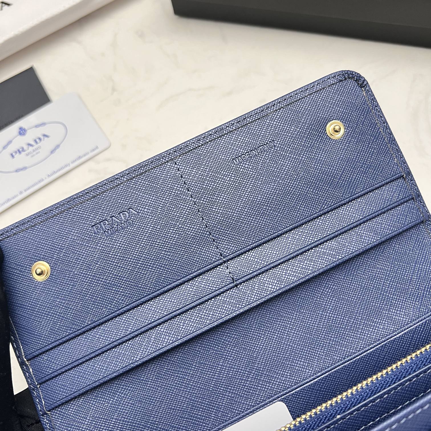 Prada Large Saffiano Triangle Wallet Navy Blue 19Cm 1Mh132 Qhh F0002 - Image 4