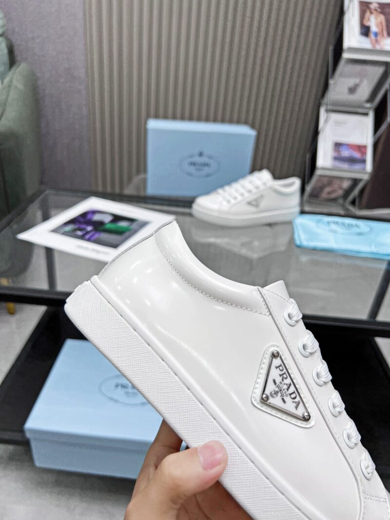 Alternative view of Prada Logo Sneakers In Brushed Leather White