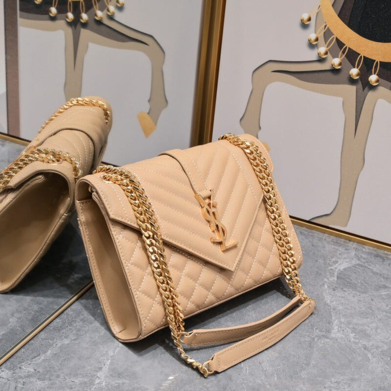 Alternative view of Saint Laurent Envelope Matelassé Grain De Poudre Dark Beige 24Cm