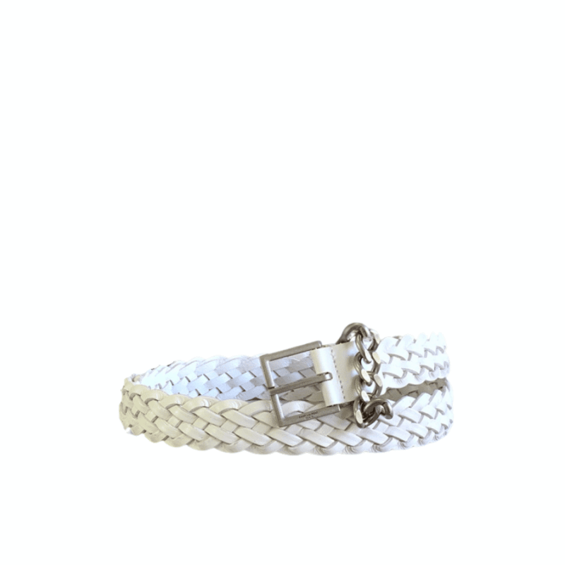 Saint Laurent Genuine Leather Universal White And Silver Belt
