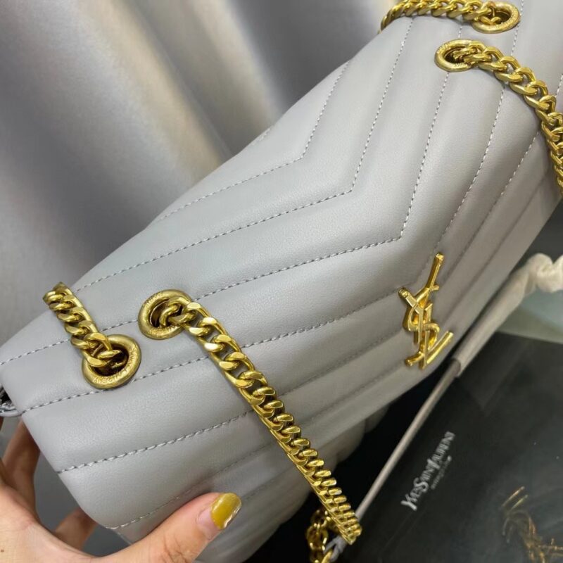 Alternative view of Saint Laurent Loulou Medium Chain Bag In Matelasse Y Leather Gray