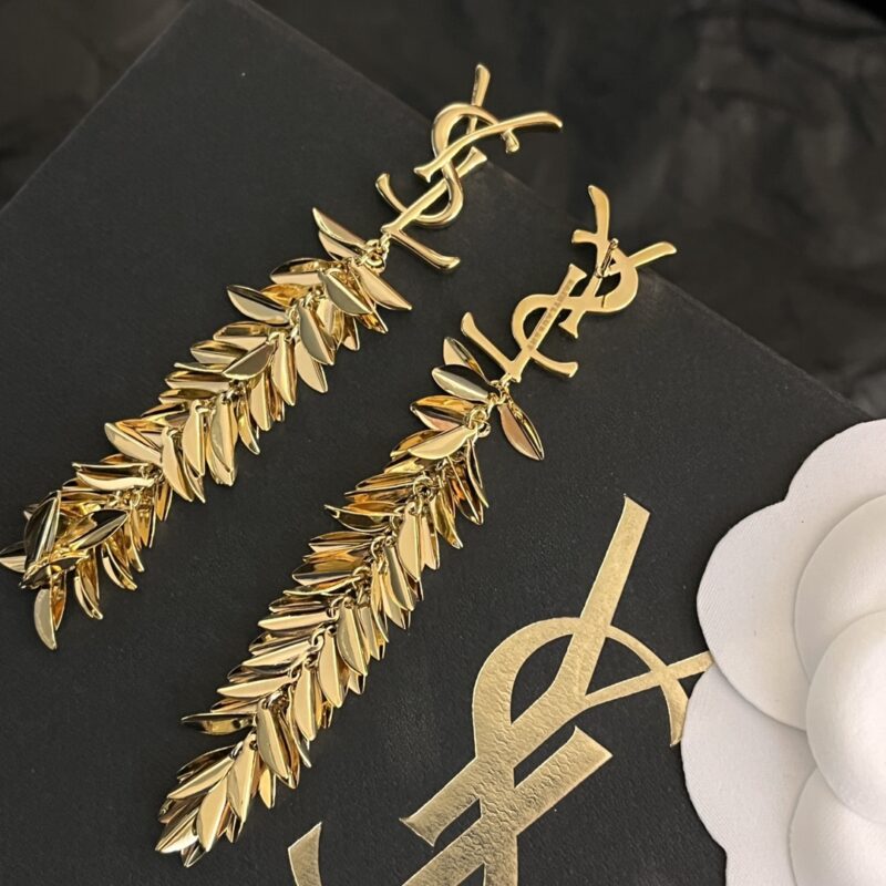 Alternative view of Saint Laurent Ysl Leaf Tassel Gold Earrings
