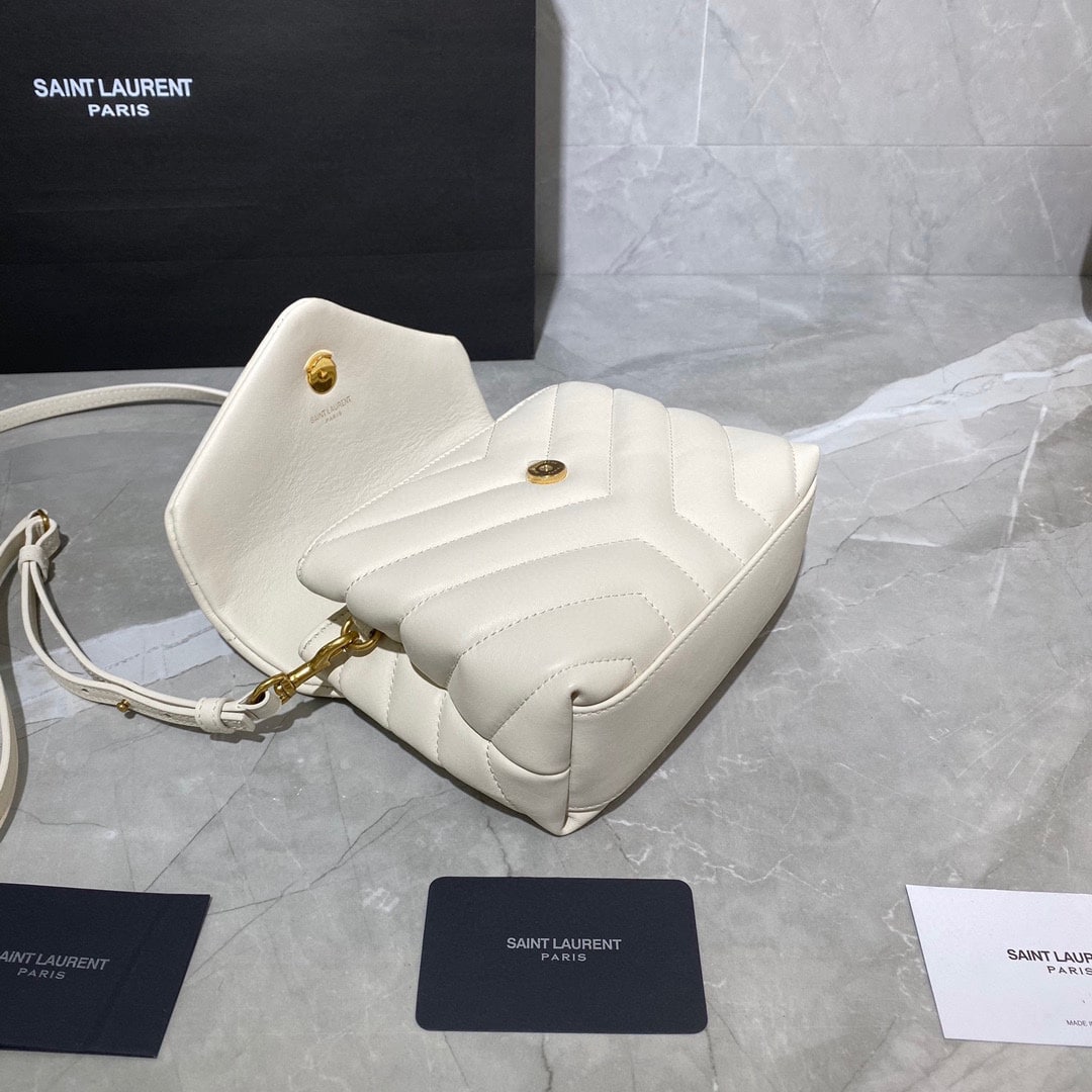 Saint Laurent Loulou Toy Strap Bag In Quilted Y Leather White - Image 6