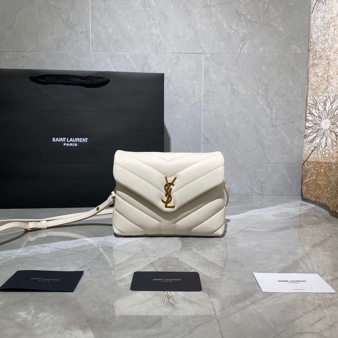 Saint Laurent Loulou Toy Strap Bag In Quilted Y Leather White - Image 8