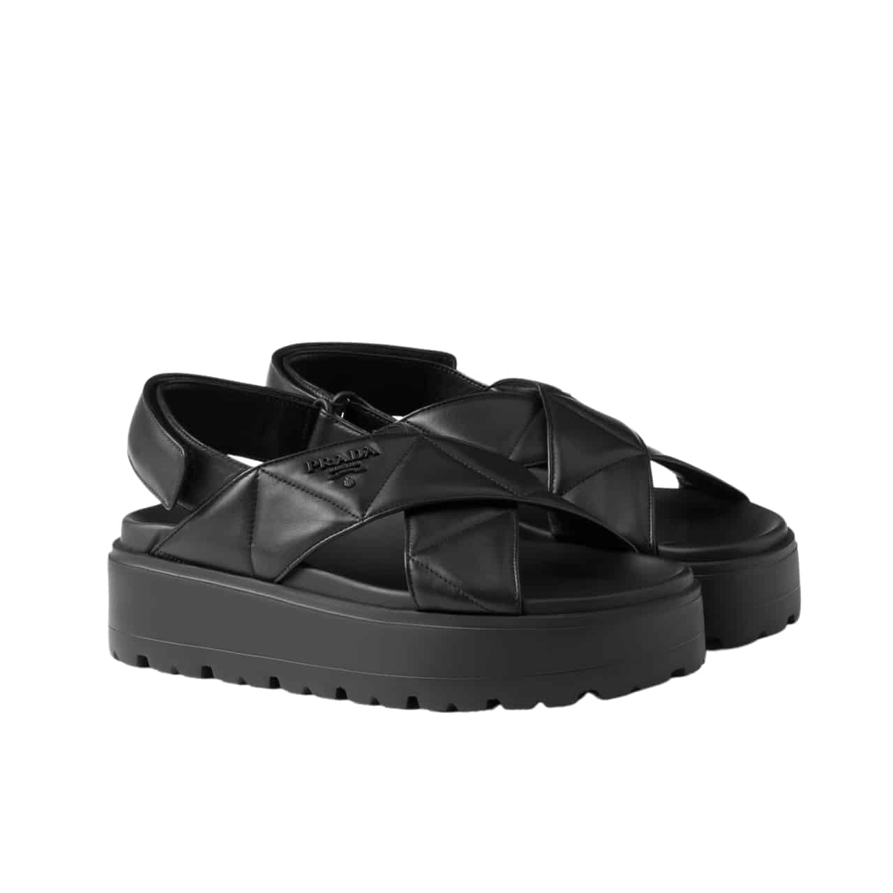 Prada Nappa Leather Crisscross Flatform Sandals Black 1Xz777 038 F0002 F 045