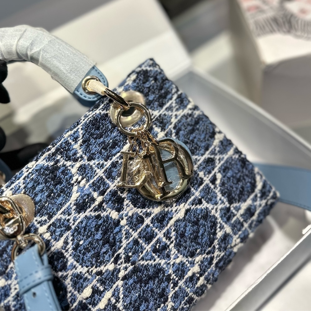 DIOR SMALL LADY DIOR MY ABCDIOR BAG DENIM TWEED BLUE 20CM M0538OTKV M911 - Image 6