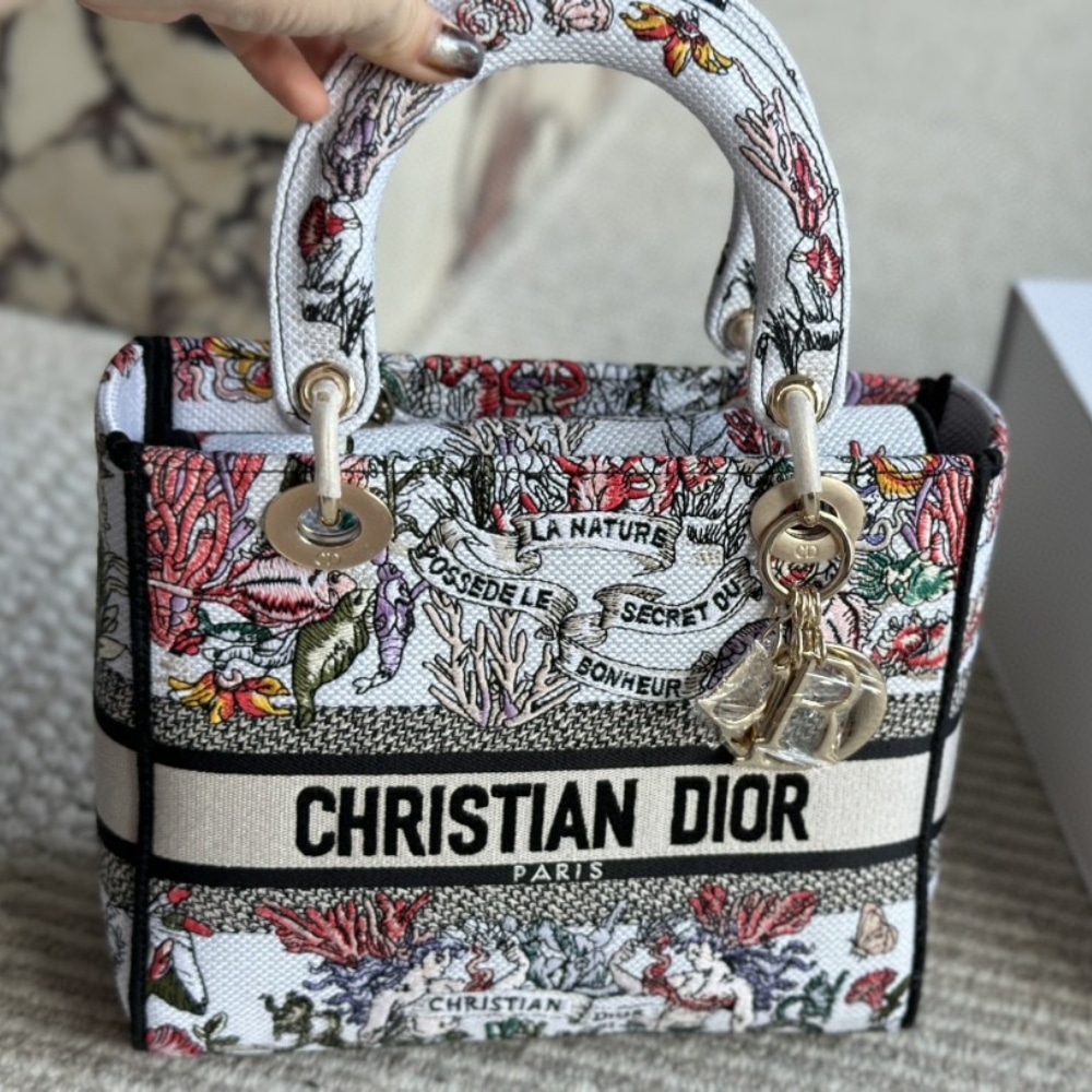 DIOR LADY D LITE BAG CABINET DE LA MER MOTIF WHITE 24CM M0565OEDS M941 - Image 2