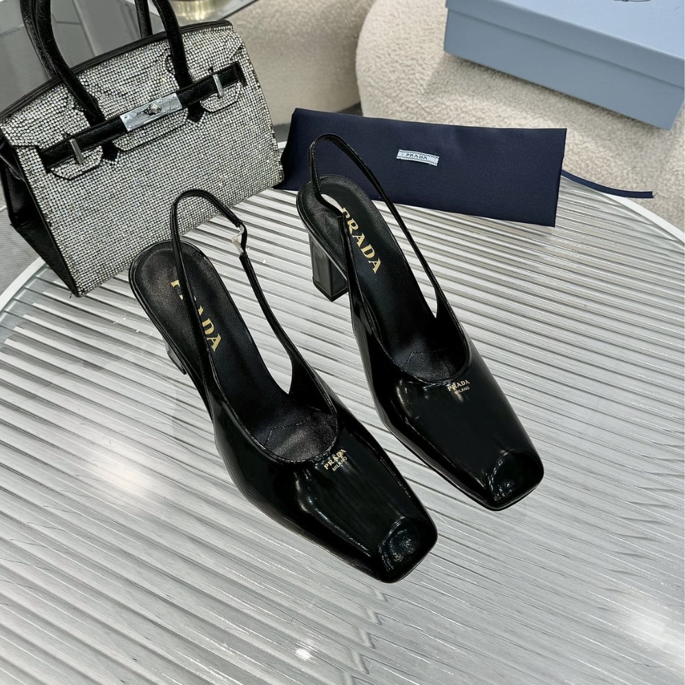 Prada Patent Leather Slingback Pumps Black 1I838N 069 F0002 F 085 - Image 5