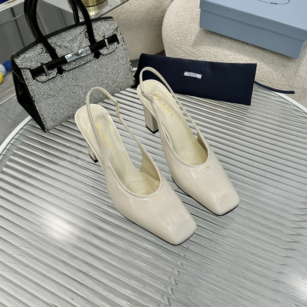 Prada Patent Leather Slingback Pumps Ivory 1I838N 069 F0304 F 085 - Image 5
