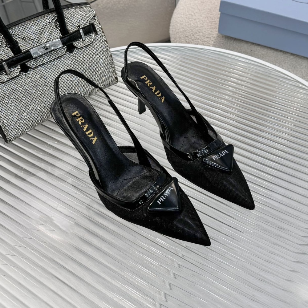 Prada Mesh Fabric Slingback Pumps Black 1I891N 099 F0002 F 075 - Image 5