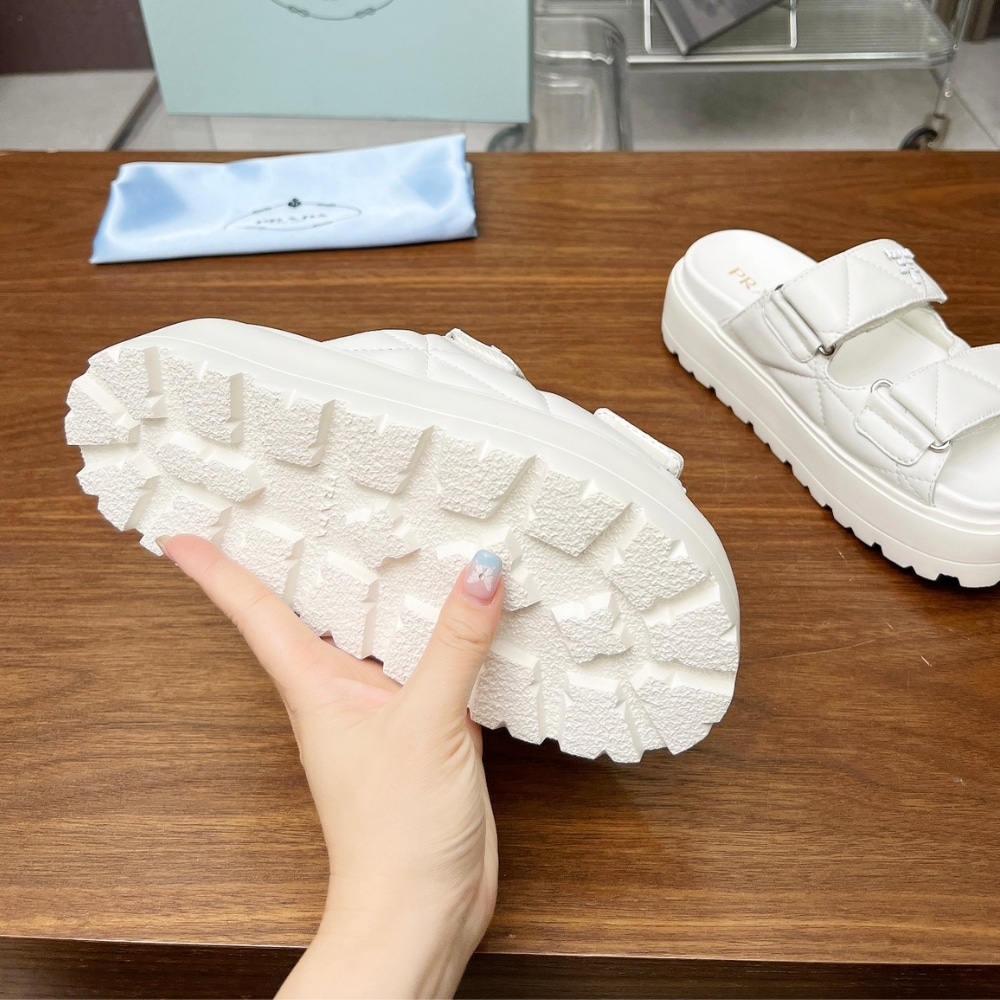 Prada Quilted Leather Platform Sandals White - Image 6