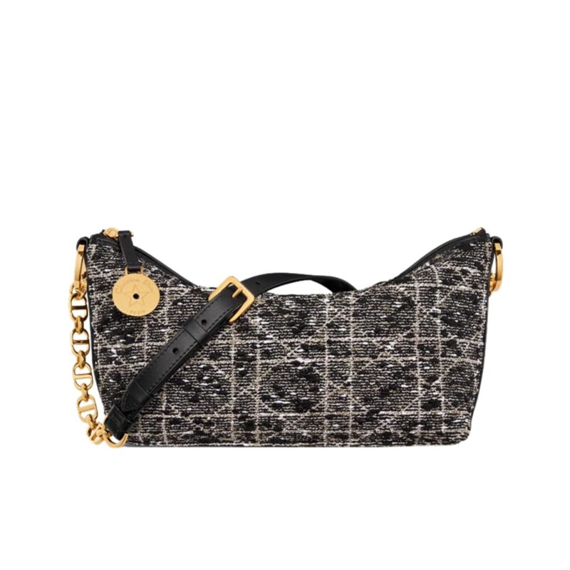 DIOR DIORSTAR HOBO BAG WITH CHAIN BLACK TWEED 22CM S3202UDIO M197