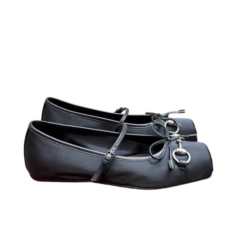 Gucci Women'S Horsebit Ballet Flat Satin Black