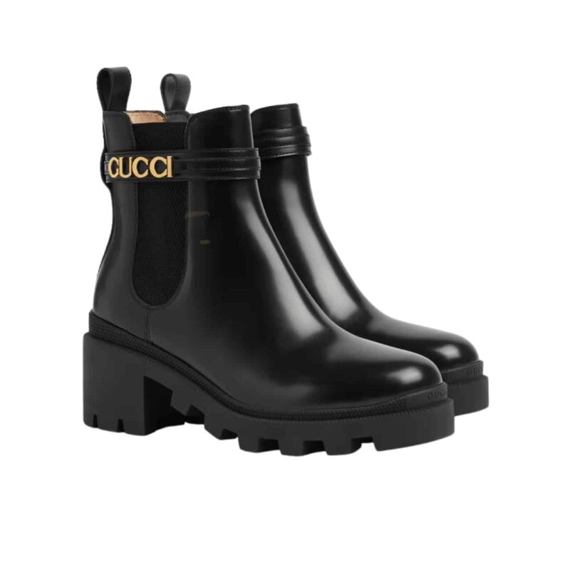 Gucci Mid Heel Boot With Logo Black 734909 Aabk6 1000