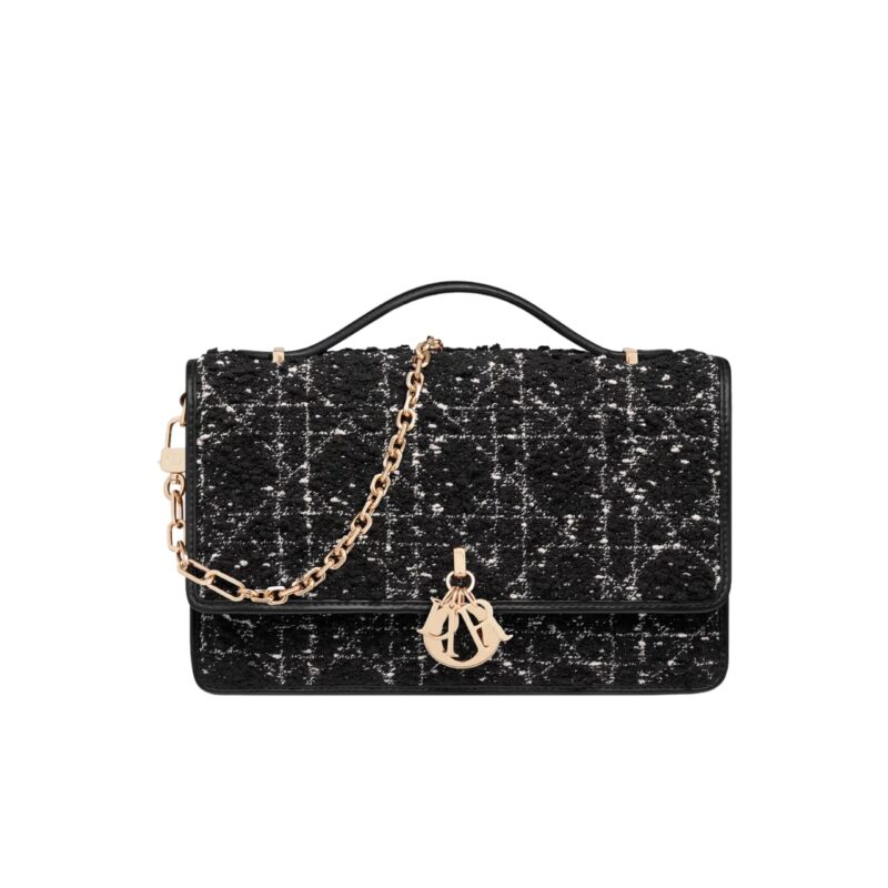 DIOR MY DIOR TOP HANDLE BAG BLACK CANNAGE TWEED BLACK 24CM M0997OTKV M911