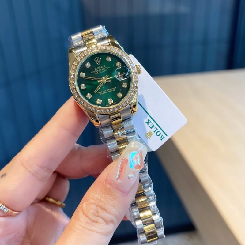 Alternative view of Rolex Datejust Diamond Dial Silver And Gold In Green 28Mm