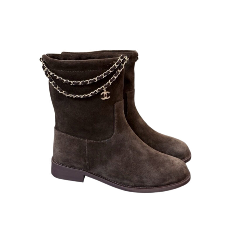 Chanel Suede Ankle Boots Brown