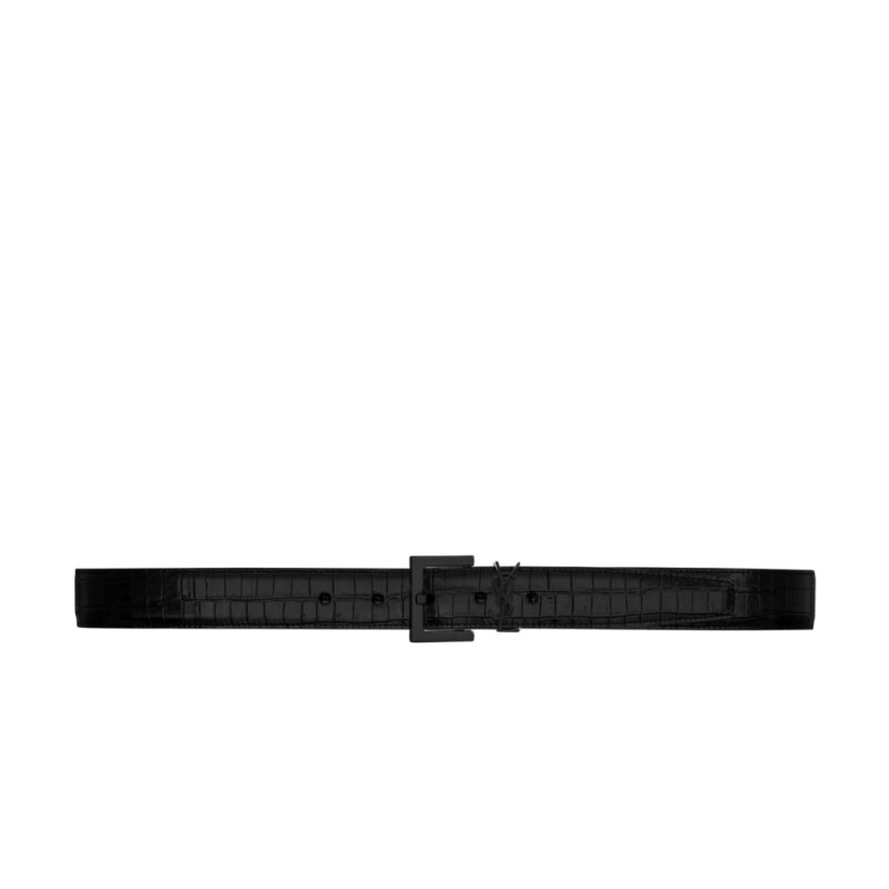 Saint Laurent Cassandre Belt In Crocodile Embossed Black 634440AAIW11000