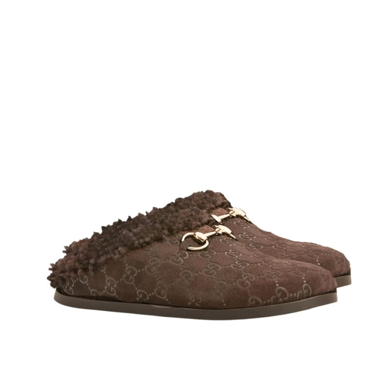 Gucci Women Mule With Horsebit Dark Brown Gg 836057 Aae27 2042