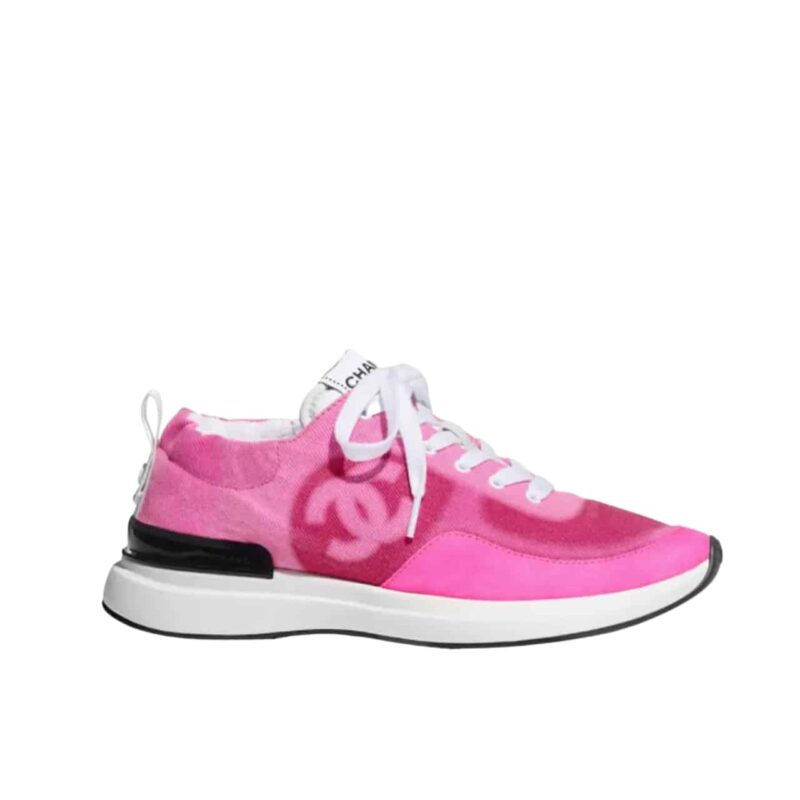 Chanel Neon Denim Lace Up Low Top Trainer Sneaker Pink G37494 Y55286 0K774