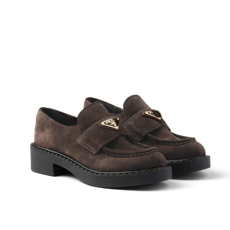 Prada Chocolate Suede Loafers Dark Brown 1D246M Mg0 F0003 F G050