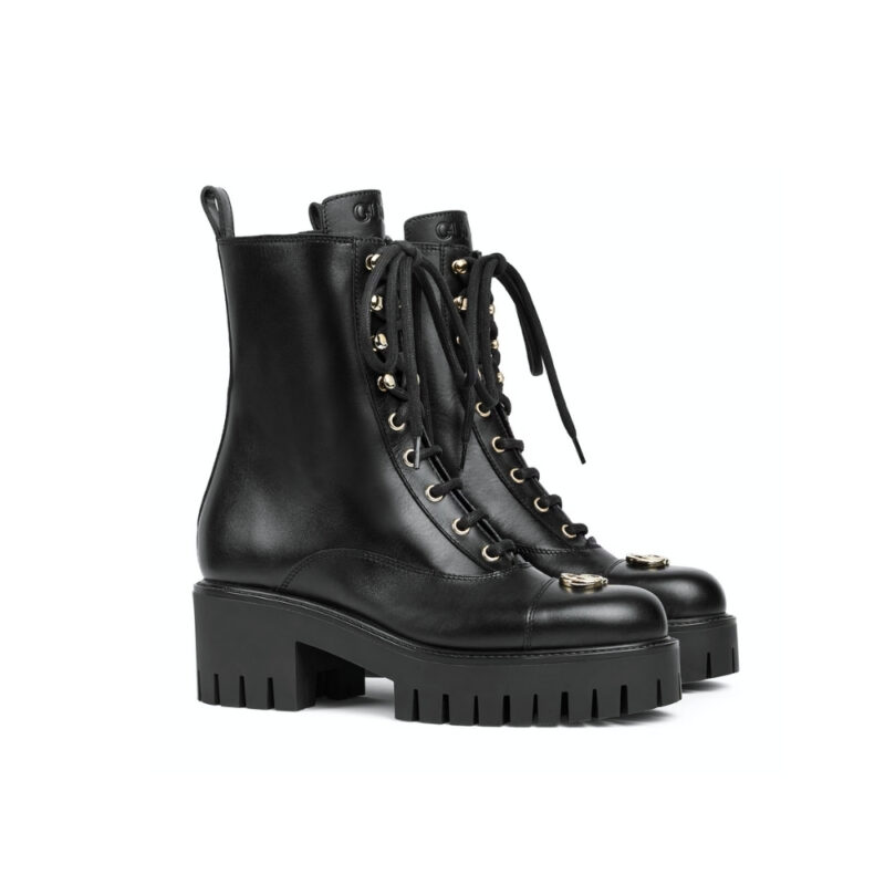 Gucci Women Lace Up Ankle Boot With Gg Black 836050 Aadgl 1000