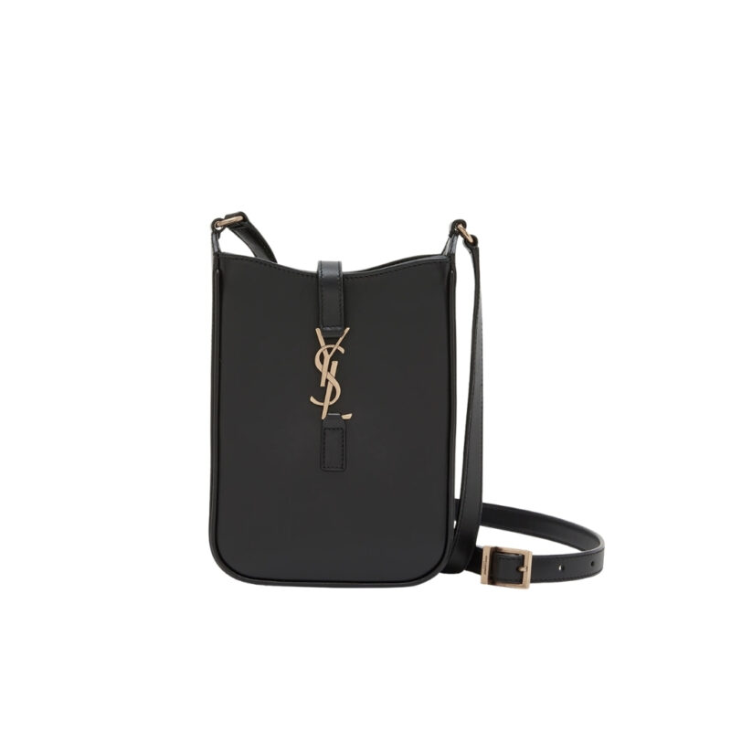 Saint Laurent Le 5 A 7 Mini Vertical In Shiny Leather With Bronze Metal In Black 19cm 7352142R20W1000