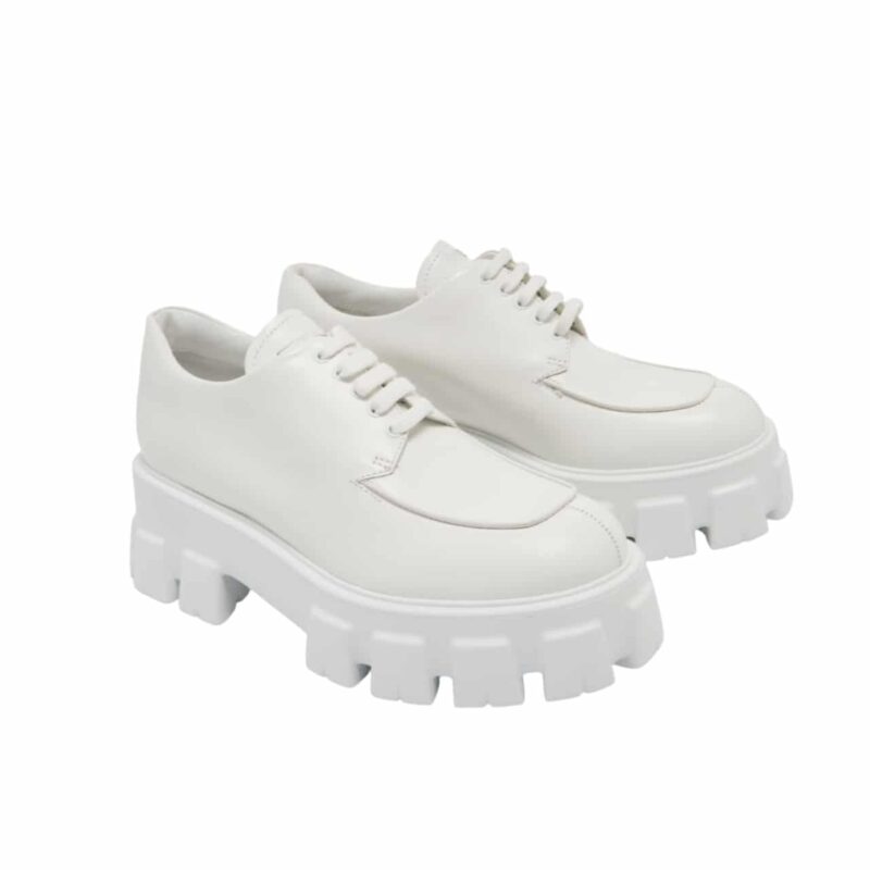 Prada Smooth Leather Oxford Loafers White
