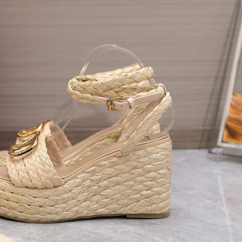 Alternative view of Valentino Garavani Vlogo Raffia Platform Wedge Sandals Natural