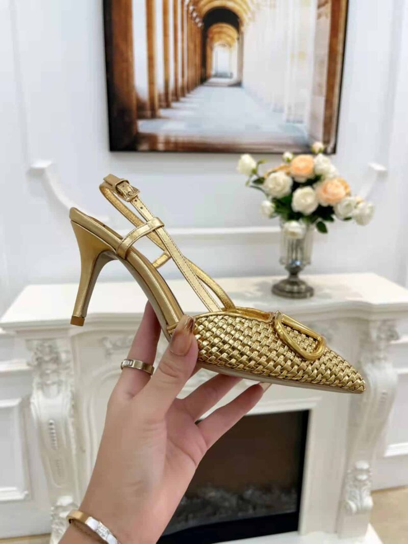 Alternative view of Valentino Garavani Vlogo Woven Leather Slingback Pumps Gold