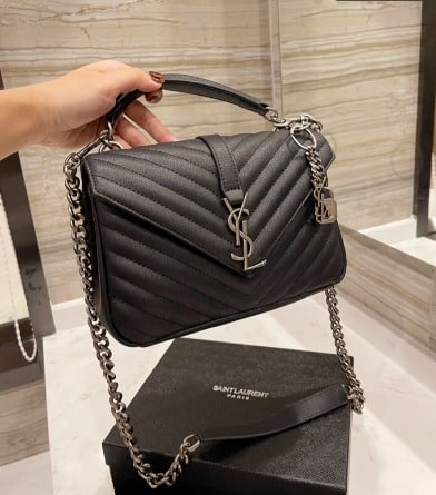 Alternative view of Saint Laurent College Medium Silver Chain In Quilted Black Silver 24Cm 600279Brm041000