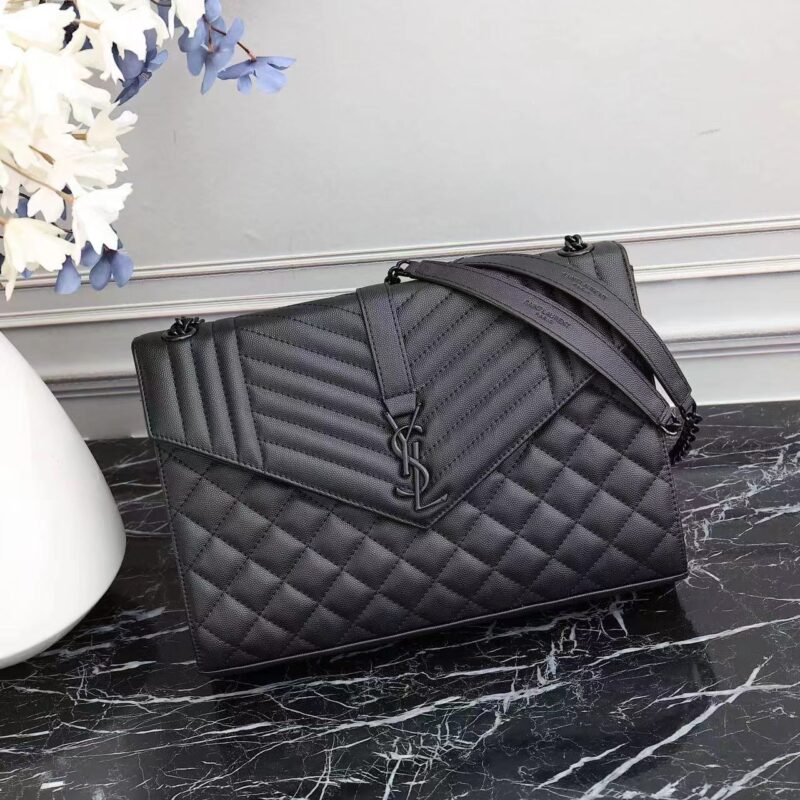Alternative view of Saint Laurent Envelope Large Bag In Mix Matelassé Grain De Poudre Embossed Leather Black 31Cm 600166Bow981000