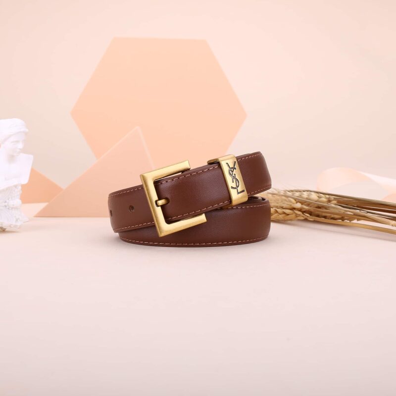 Alternative view of Saint Laurent Ysl Square Logo Classic Belt Dark Brown 25Mm
