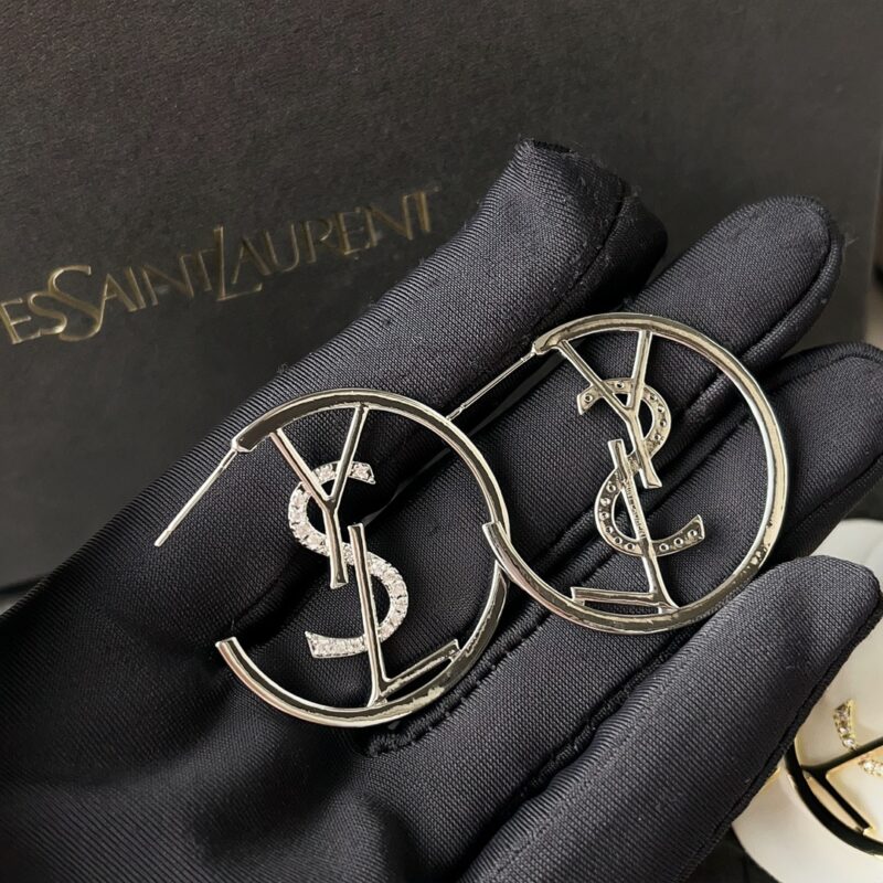 Alternative view of Saint Laurent Ysl Hoop Earrings With Crystal Silver Tone