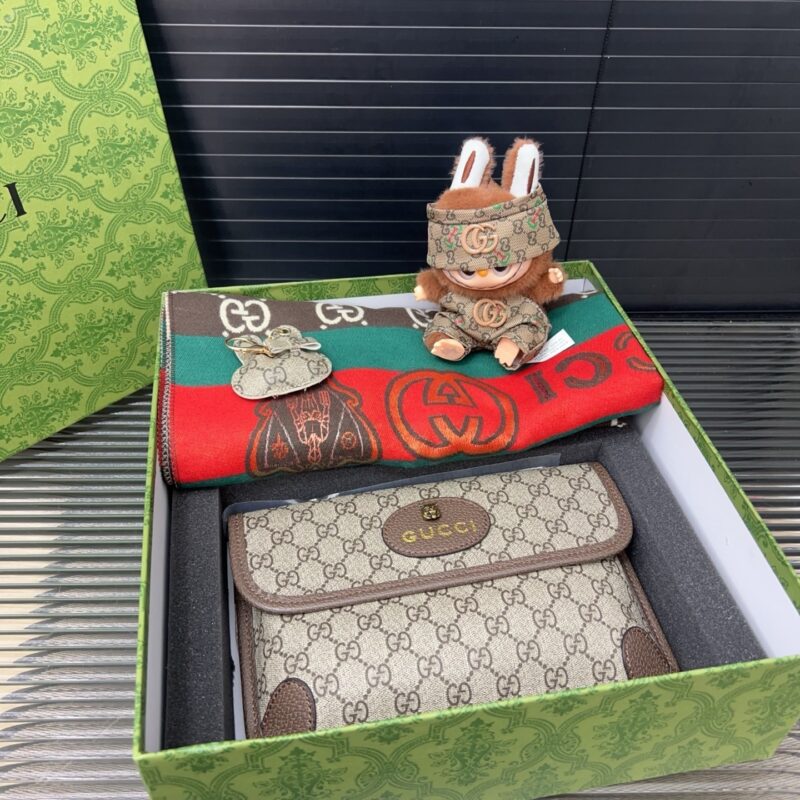 Alternative view of Gift Set: Gucci Neo Vintage Belt Bag With Labubu Accessories And Gg Jacquard Wool And Silk Blend Scarf